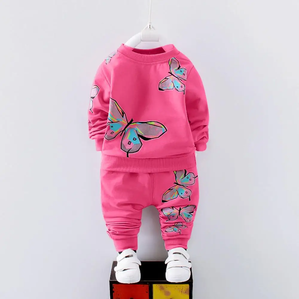 

ZWY324 Toddler Baby Tracksuit Girl Clothes Sets Long Sleeve Butterfly Printed T-shirt+Pants Outfit Kids Costume Child Clothes