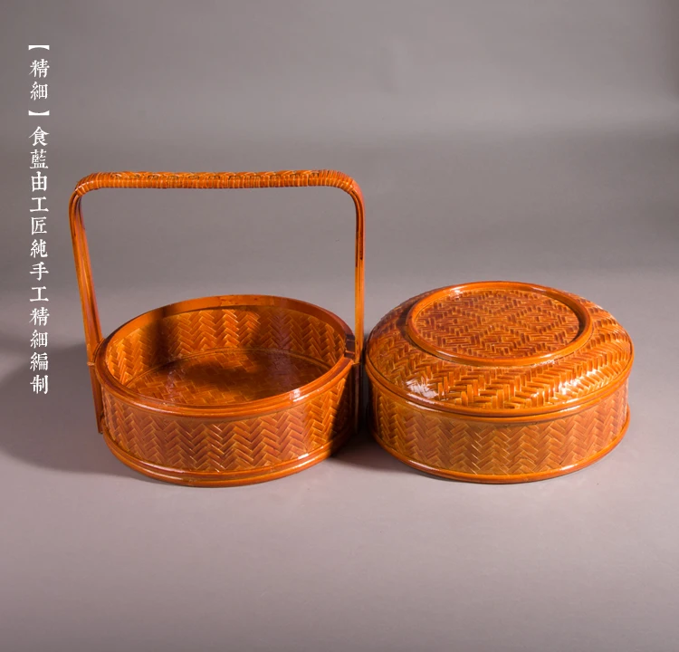 

Two-tier gift moon cake bamboo basket portable food basket bamboo tea set storage meal picnic hotel specialty food box