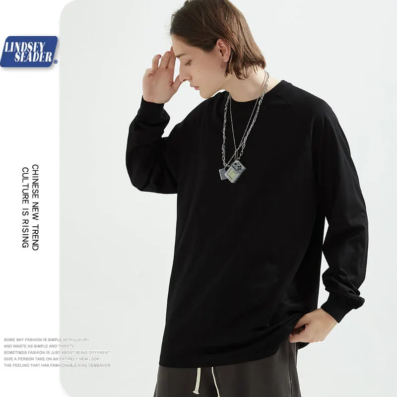 Мужская хлопковая футболка с длинным рукавом повседневная Однотонная в стиле