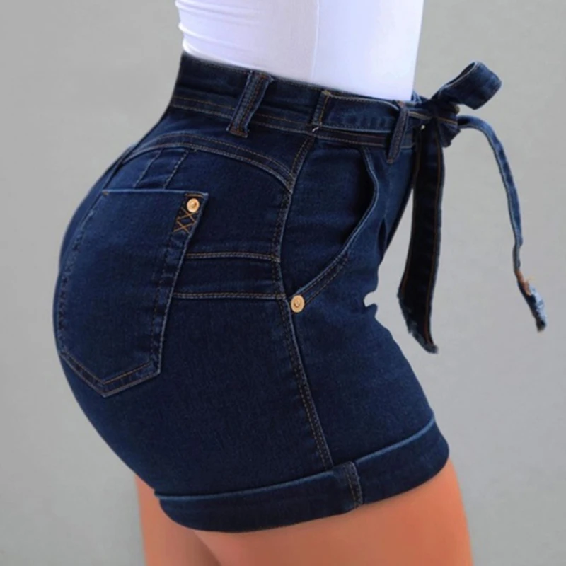 

High Waist Hot Ladies Shorts Women Summer Short Jeans Bandage Plus Size Lady Office Black Booty Workout Denim Spodenki Damskie