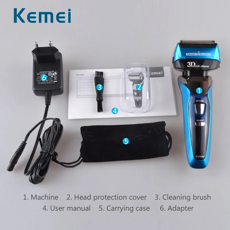 

Kemei 3D Floating Four Blade Reciprocating Electric Shaver Rechargeable Bread Trimmer Waterproof Men Razor Shaving Machine LCD