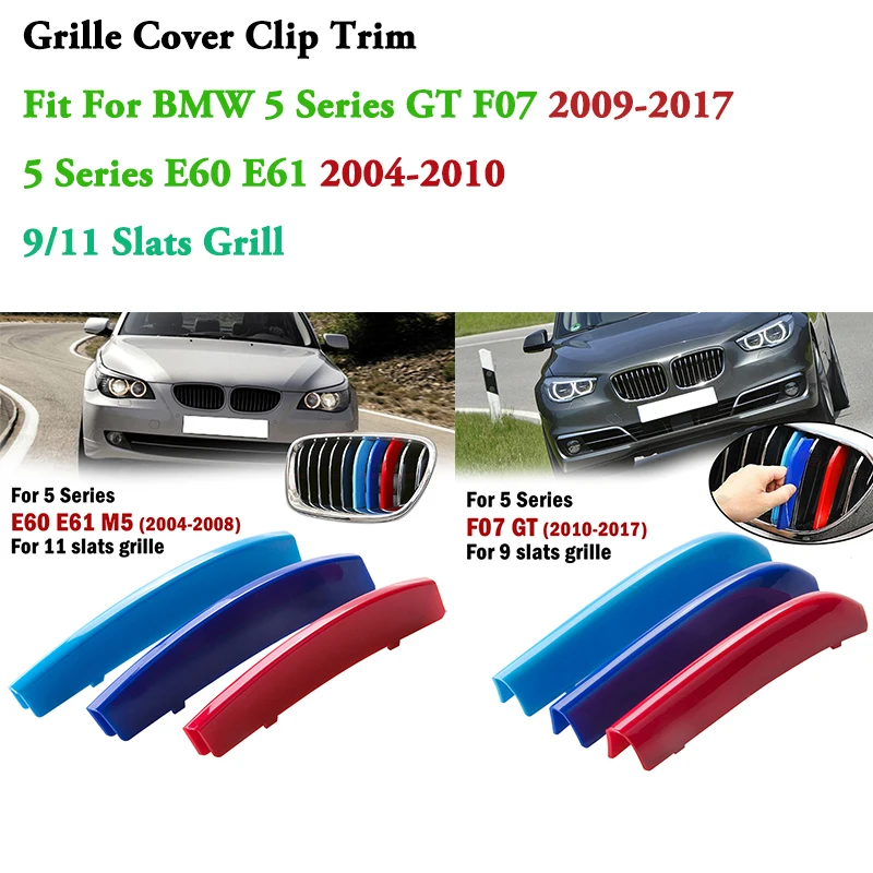 Kidney Grill Cover Clip Trim 9 11 Slats Grille Fit For BMW 5 Series E60 E61 2004-2010 GT F07 2009-2017 M Performance Accessories
