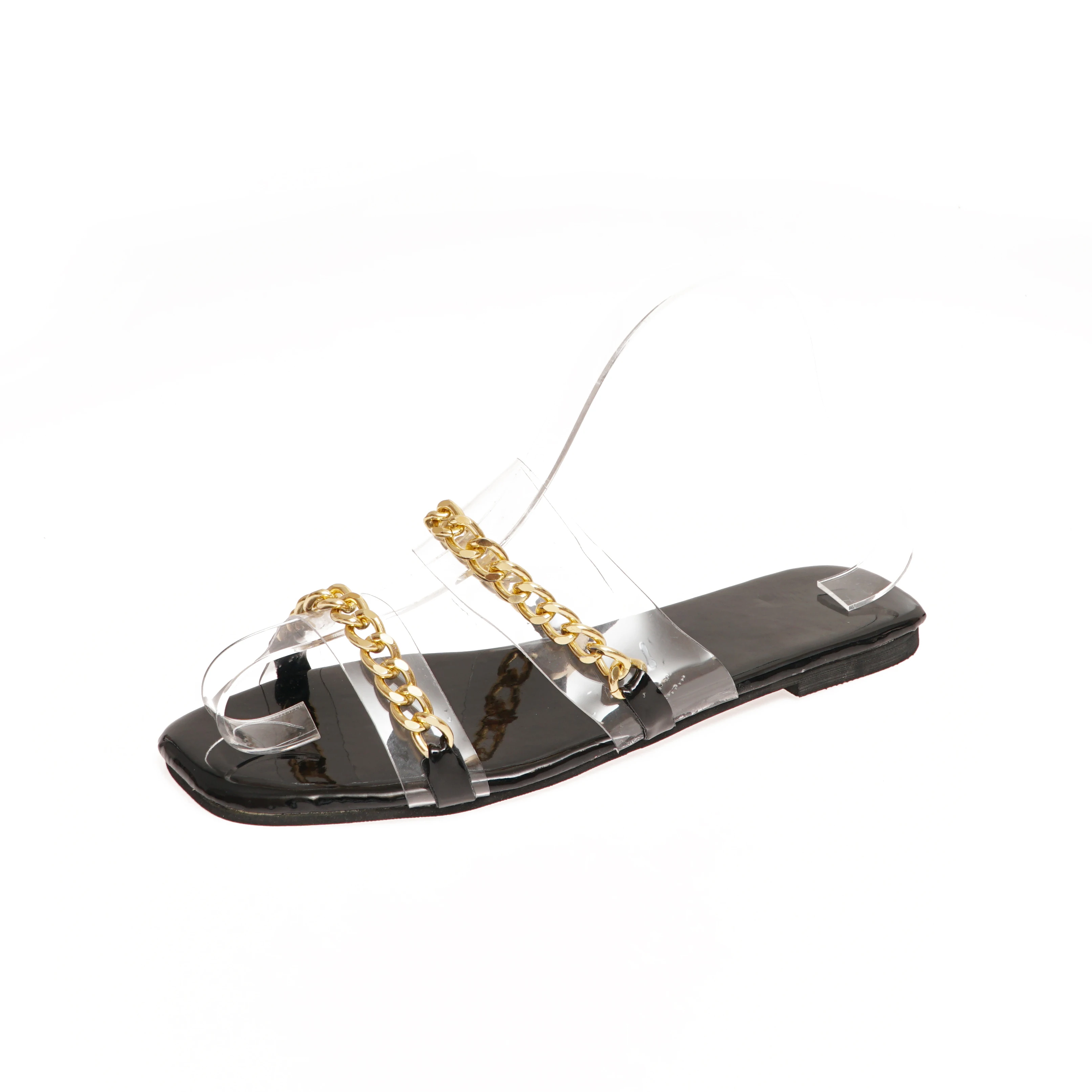 

2021 Summer New Fashion Sexy Chain Decoration Transparent Open-toed Outdoor Female Slippers Plus Size Beach Slippers for Women
