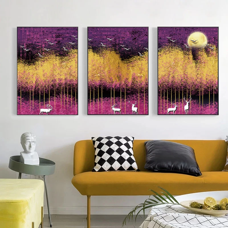

Canvas Poster Autumn Forest Scenery Pictures Home Decoration Moon Night View Painting Modern Wall Art Prints Modular Living Room