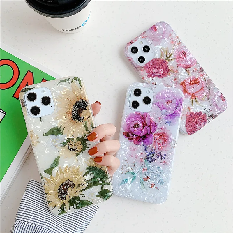 

Glossy Flower Conch Silicone Phone Case For iphone 12 Mini 13 11 Pro XS Max 8 7 Plus X XR SE 2020 Shell Cover Soft TPU Back