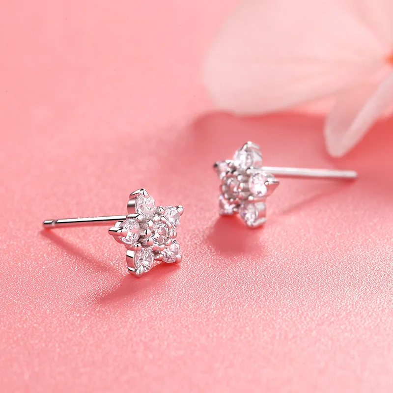 

Simple and Fresh Ear Studs Sweet Girl Snowflake Flower Otica Japanese and Korean Students Anti Allergy Ear Jewelry