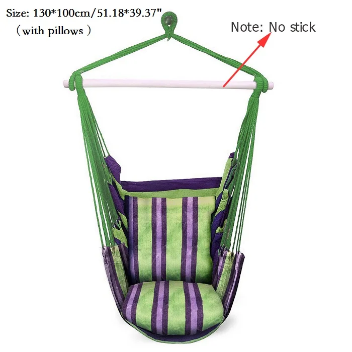 No Stick with pillow Переносное кресло-качалка, гамак, подвесное веревочное кресло, кресло-качалка с 2 подушками для внутреннего и наружного сада, новинка, Прямая поставка - Цвет: No Stick with pillow