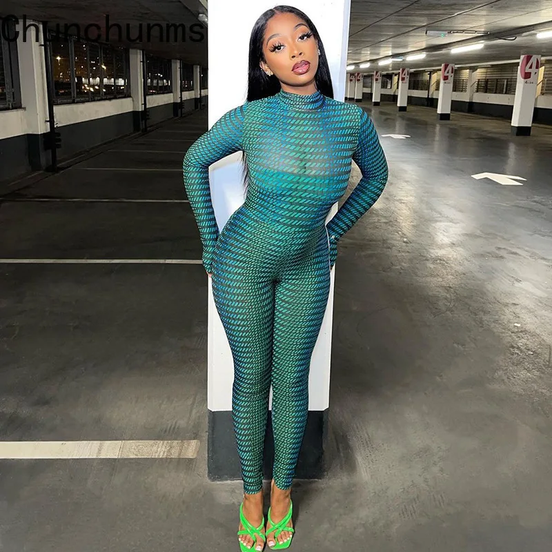 

2021 Fashion Yoga Fitness High Collar Printed Long Sleeve Jumpsuits For Woman Autumn Casual Sport Romper Skinny Overalls Y2K
