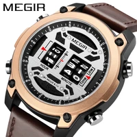 megir new mens watches top brand luxury personality roller waterproof leather business sports watch quartz mens watch 2142