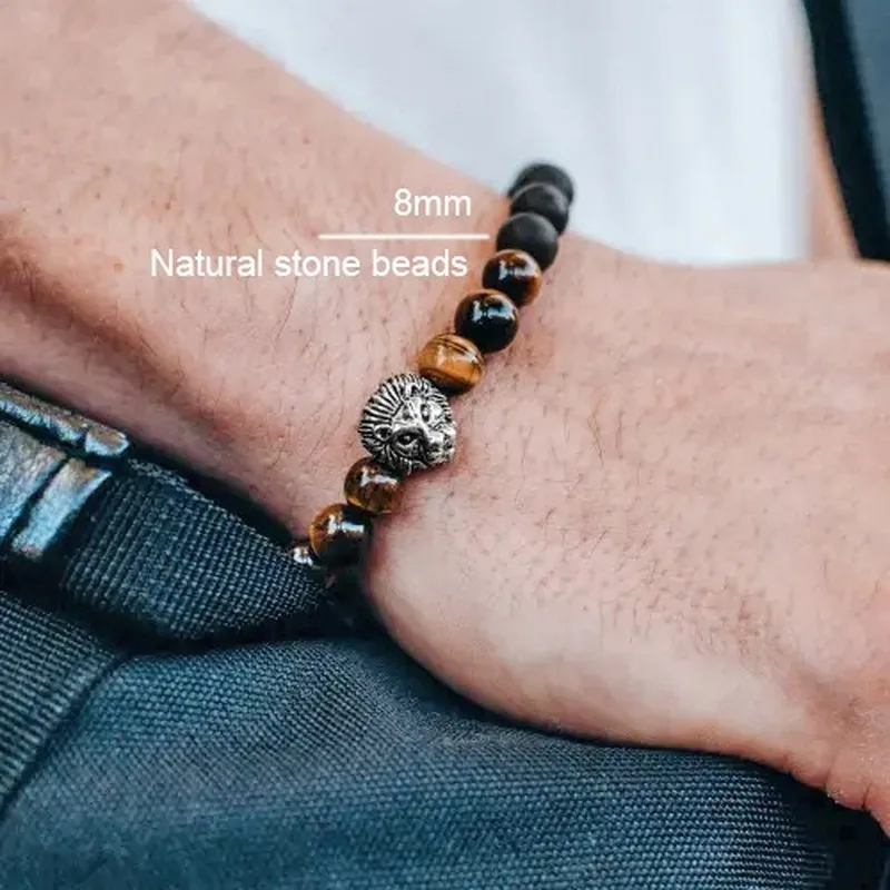 Пара браслетов для женщин и мужчин Роскошные античные Лев животных тигровый глаз