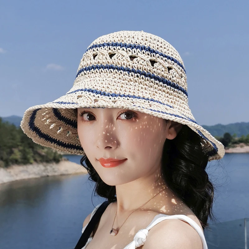 Летняя женская соломенная шляпа ведро в рыбацком стиле складной солнцезащитный