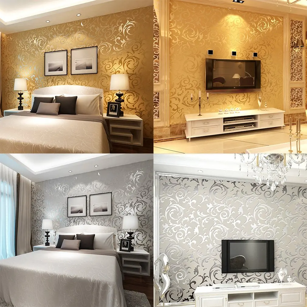 Роскошный дамасский нетканый 3D настенный бумажный простой тисненый Настенный