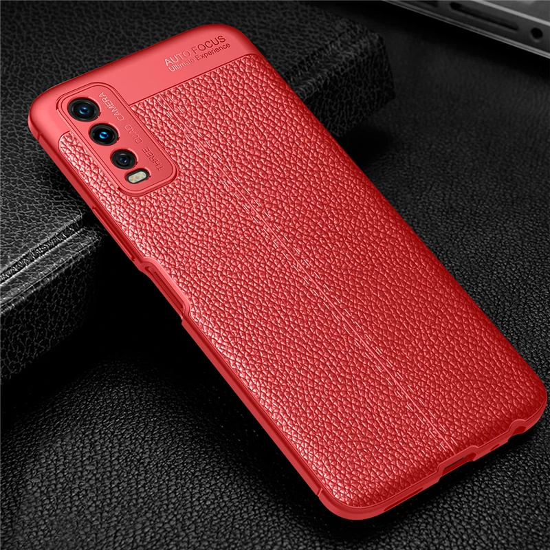 

For Vivo Y20 Soft Silicone Case Y20S Y20i Y12 Lychee Texture Protective Phone Bumper Cover