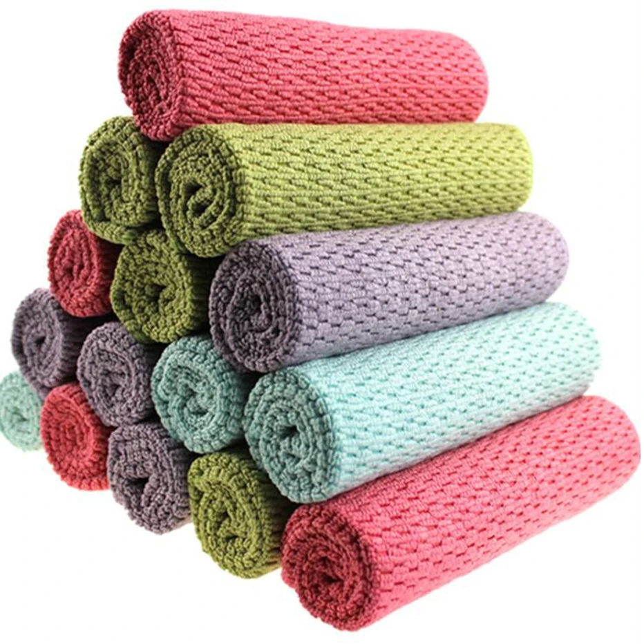 

2pcs Kitchen Cleaning Rags Highly Absorbent Quick Drying No Odor Bamboo Charcoal Fiber Towels Cleaning Wipe Cloth