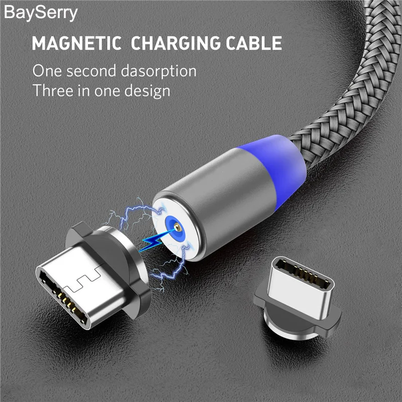 Магнитный зарядный кабель BaySerry Micro USB Type C для быстрой зарядки iPhone XR X Samsung S20 Xiaomi Huawei