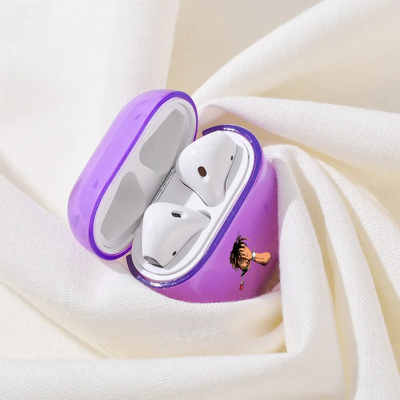 Мягкий чехол для наушников Apple Airpods 1/2 цветной фиолетовый прозрачный роскошный