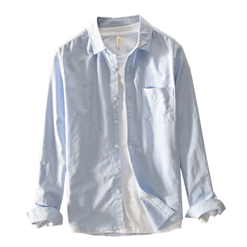 Рубашка мужская из чистого хлопка с длинным рукавом осенняя | Мужская одежда