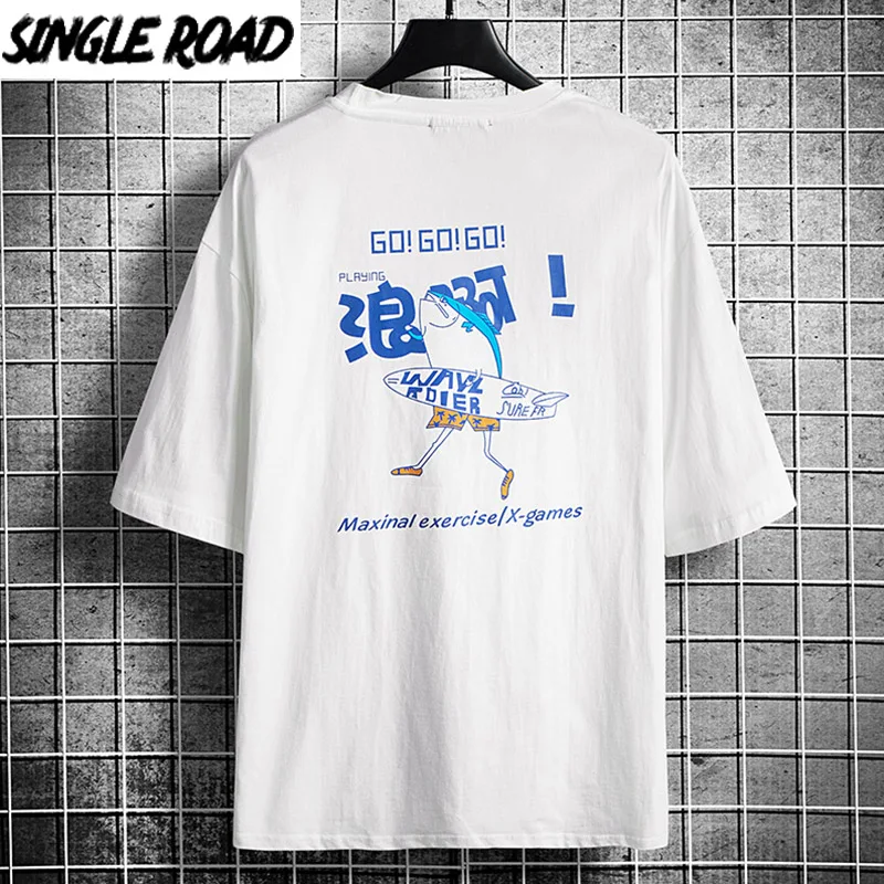SingleRoad Мужская футболка женская оверсайз хип хоп Японская уличная одежда Harajuku
