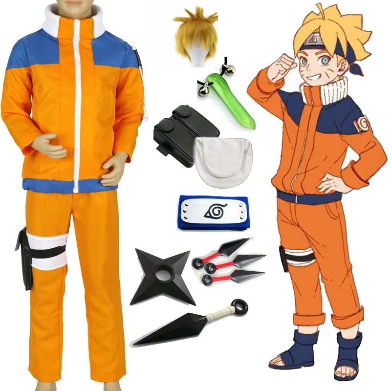 

Haruto Shippuden Uzumaki Ninja 1st Cosplay Costume Kids Boys Fancy Party Uniform Outfit with Weapon Props for Halloween Costume