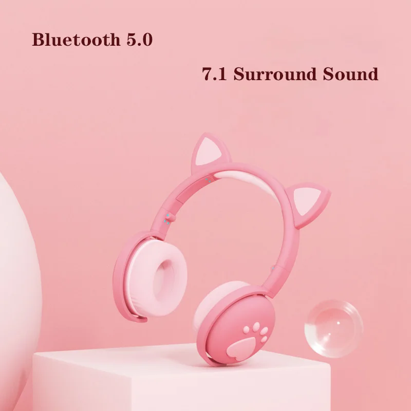 Best Gift Bluetooth 5.0 Headphones LED Cat Ear Foldable Headset HiFi Stereo Bass With Mic 3.5mm Plug For Girls Kids Headphone |