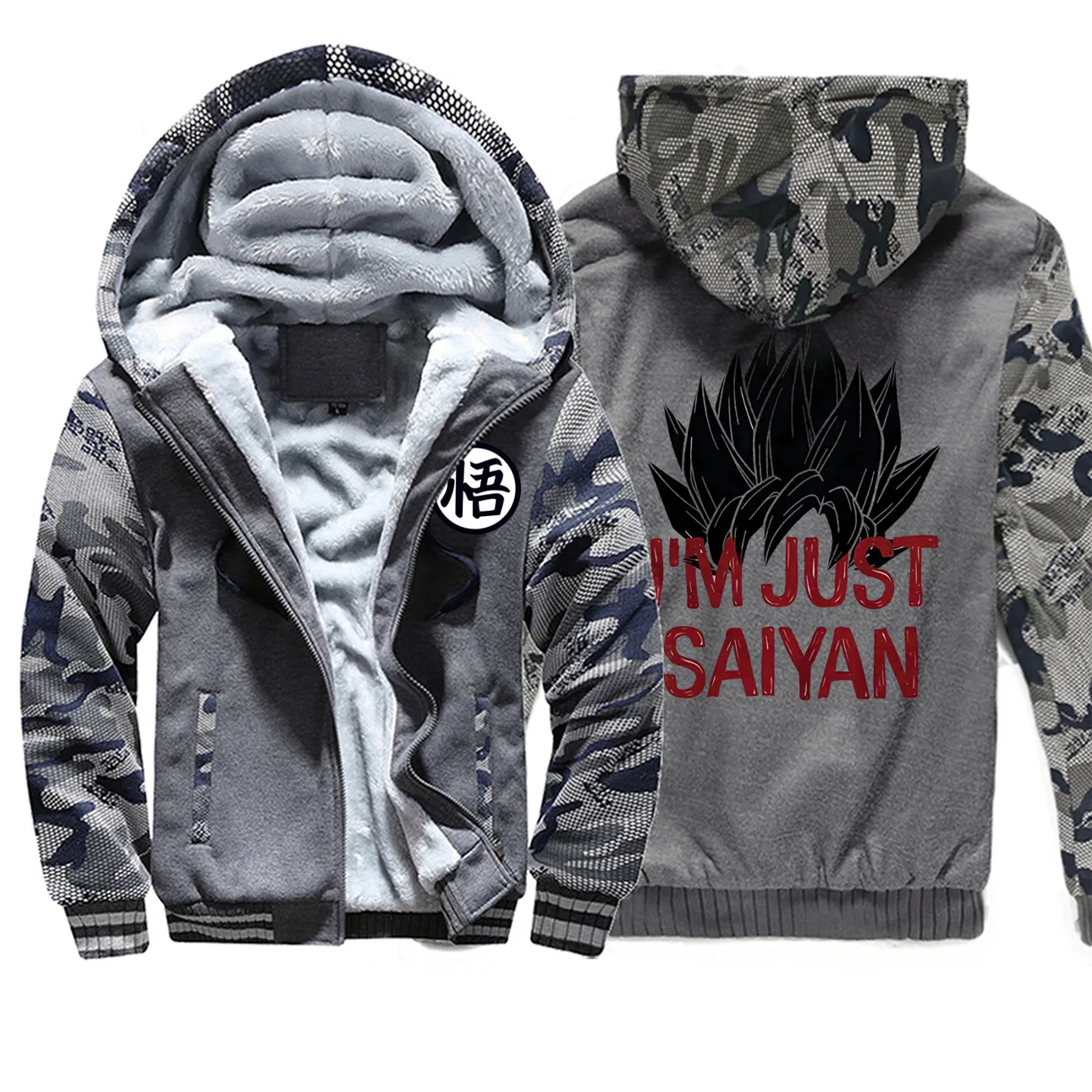 Dragon Ball Men Thick Cammo Winter Fleece Warm Jacket Sweatshirt Male Sportswear Sweatshirts Raglan Camouflage Coat | Мужская одежда