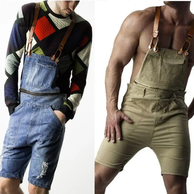 

Мужские джинсовые шорты на бретелях, с несколькими карманами