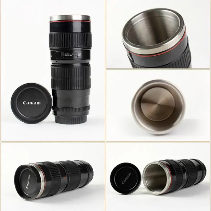 400/440ml Camera Lens Water Cup Coffee Creative Stainless Steel Liner SLR Non-slip Insulation | Дом и сад