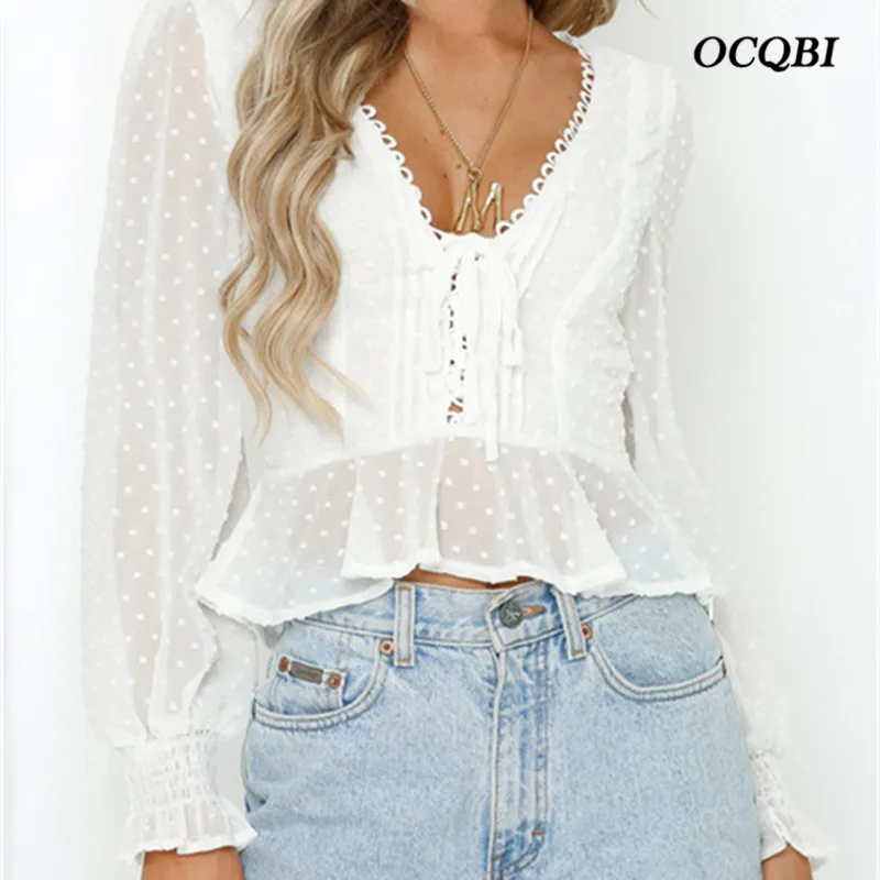 Korean Style Fashion Women Tops 2020 Spring Casual V-neck Lantern Sleeves Ruffles Slim T-shirts