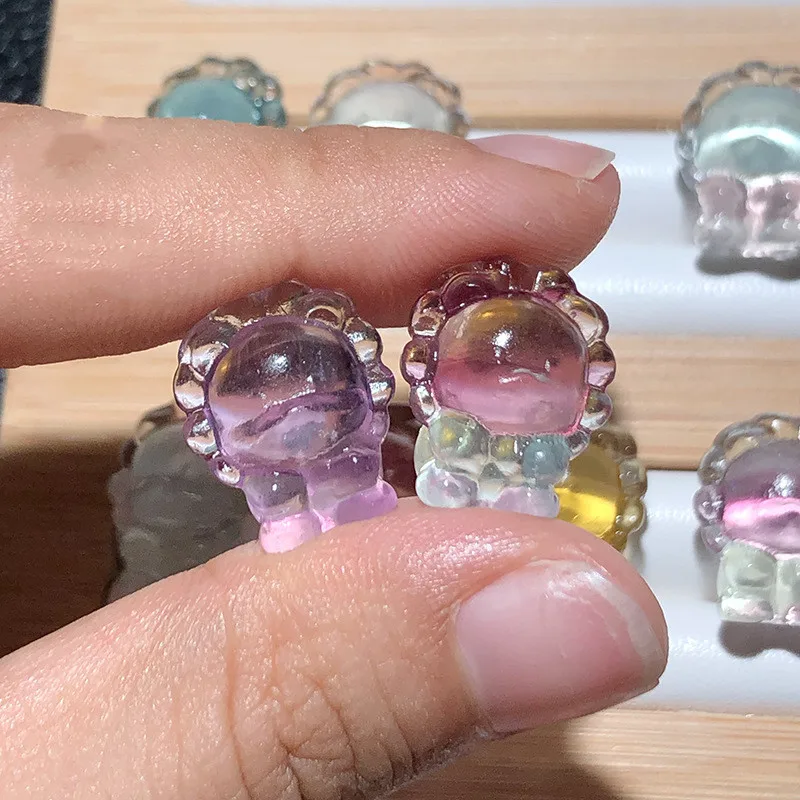 

10PCS Natural colored fluorite carved lion pendant Natural gemstone DIY Necklace bracelet accessories Christmas gifts making