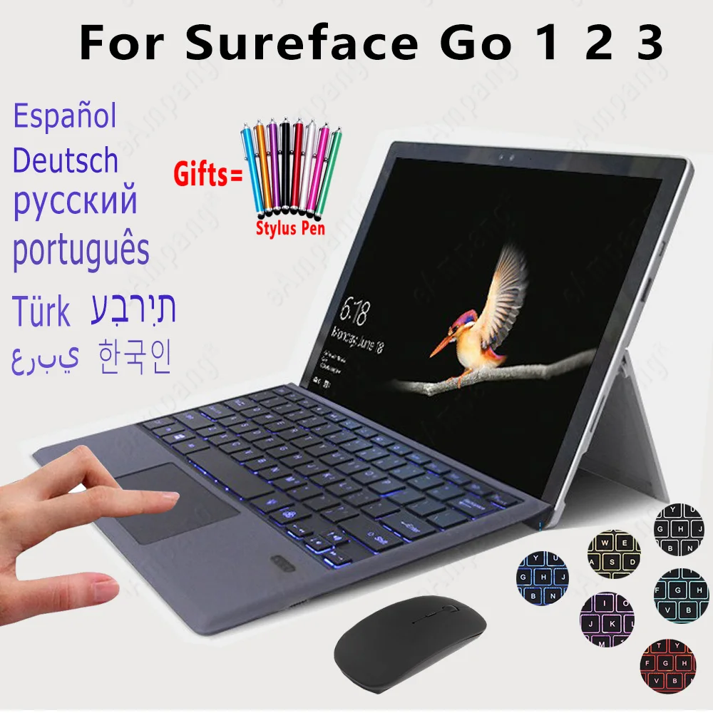 Тачпад клавиатурный чехол для Microsoft Surface Go 3 2 1 на русском, испанском, арабском, иврите с подключением по Bluetooth.