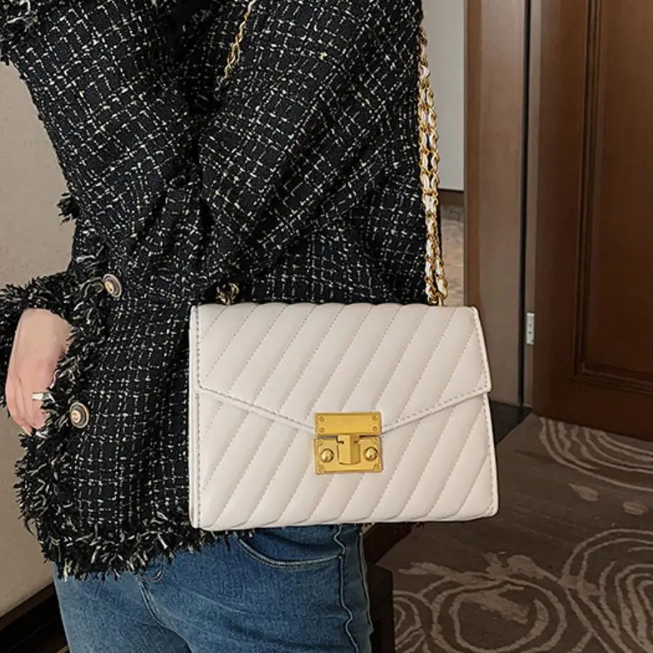 

Lattice Square Crossbody bag 2020 Fashion New High-quality PU Leather Women's Designer Handbag Lock Chain Shoulder Messenger Bag