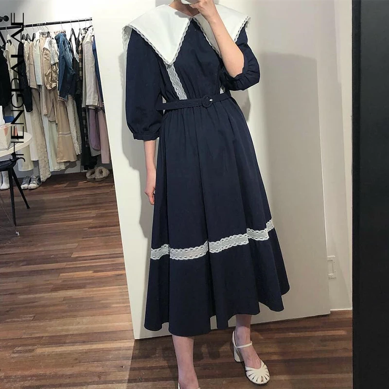 SHENGPALAE 2020 Новое весеннее винтажное платье трапециевидной формы с рукавами