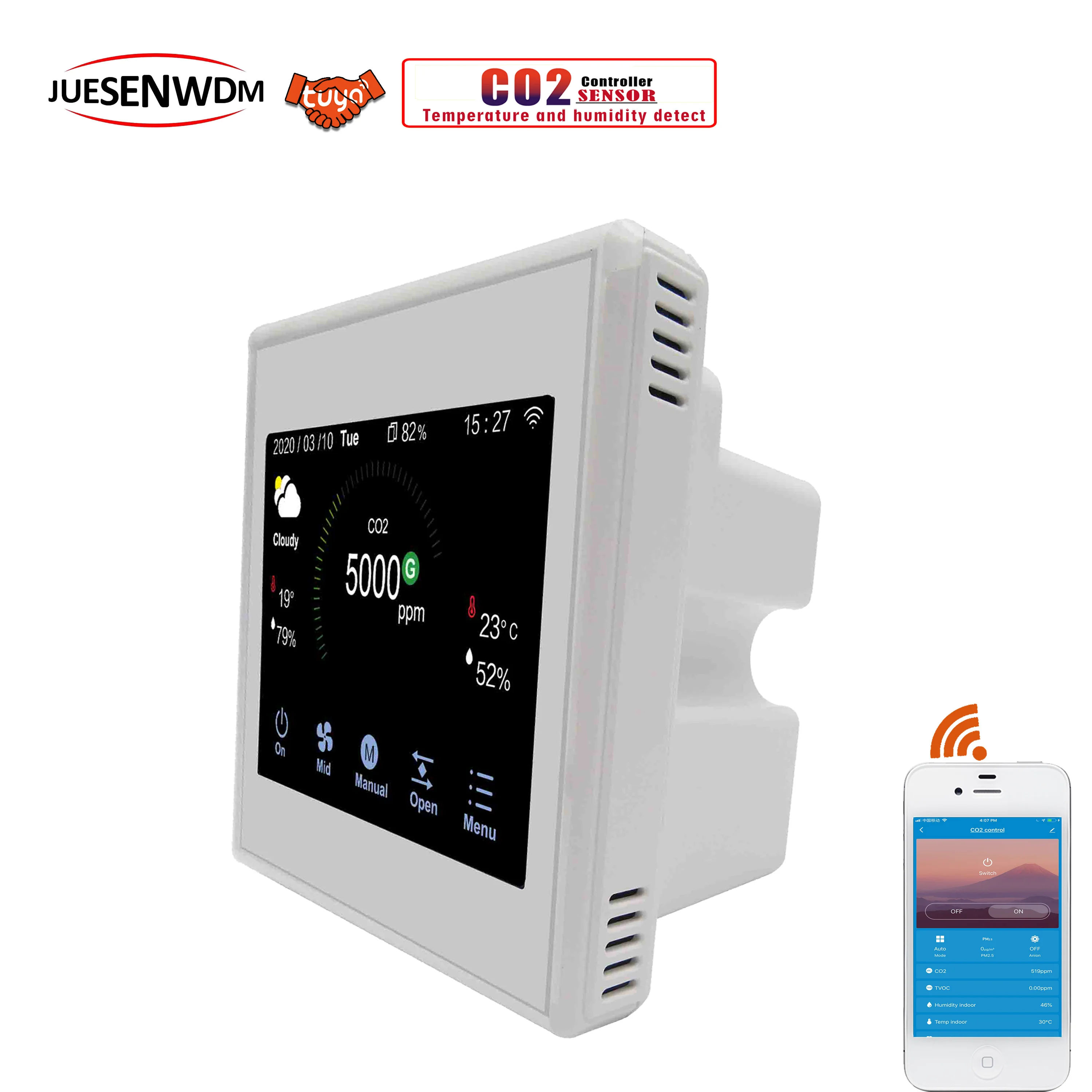 Wifi цветной сенсорный монитор качества воздуха с приложением TUYA CO2 для системы