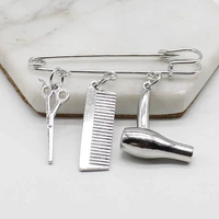 creative personality hair stylist brooch charm jewelry hairdressing scissors comb pendant washing and cutting brooch