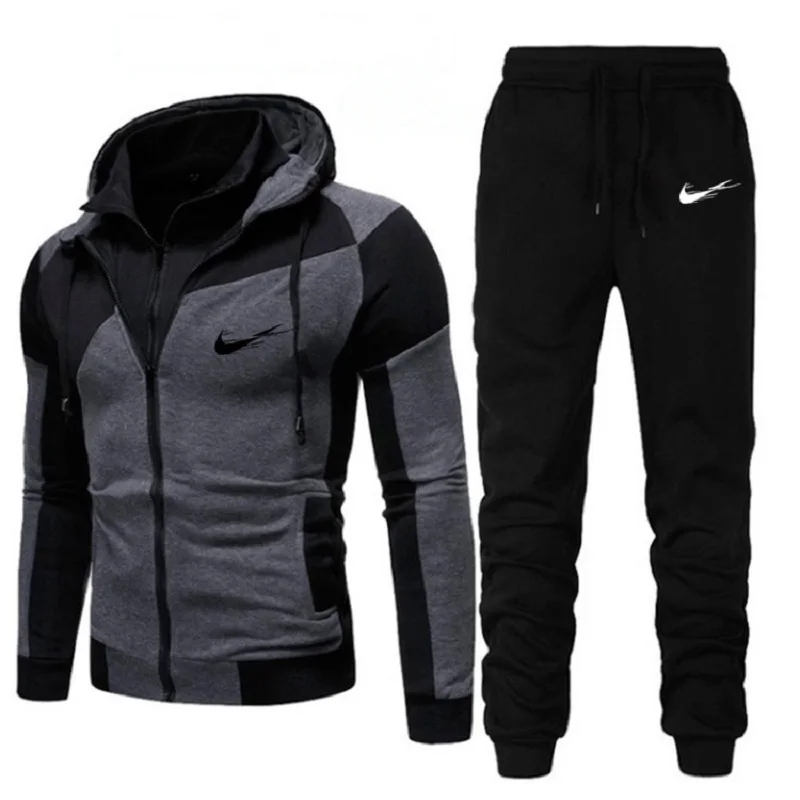 

Men's Zipper Coat High Quality Thick Hoodies Fall Winter Fleece Men's Tracksuit Casual Sport Sweatshirts Hoodie + Pants 2pcs Set