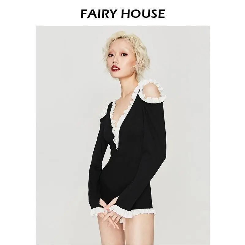 Женский купальник весна черный сексуальный с длинными рукавами консервативный