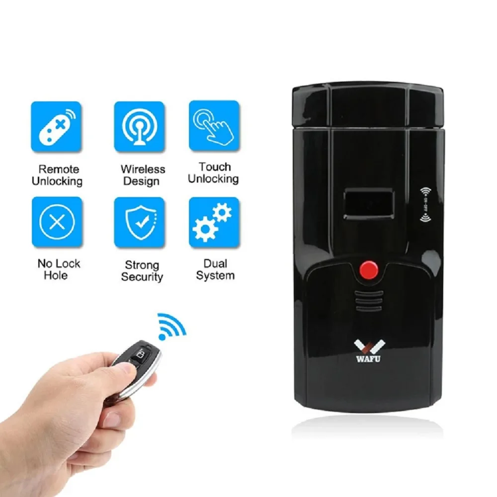 

WAFU 011A Security Keyless Smart Remote Door Locks, Wireless Invisible Anti-theft Lock with 4 Remote Keys