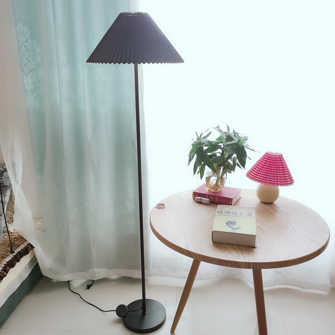 

Xianfan new Korean plain color 110V~220V vintage floor lamp fabric lampshade E27 lamp holder night light Floor lamp for bedroom