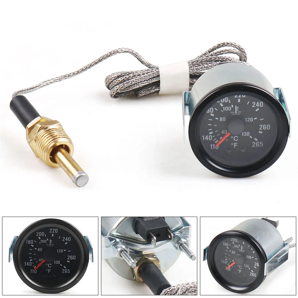 2&quot 52MM Mechanical 40-130℃/110-265℉ Water Temp Gauge 12V Temperature Yellow Light Car Meter With Sensor NPT 1/2 | Автомобили и