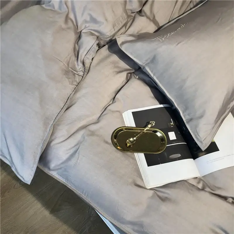 Серый серебристый тенсел шелка мягкие постельные принадлежности набор Queen King size