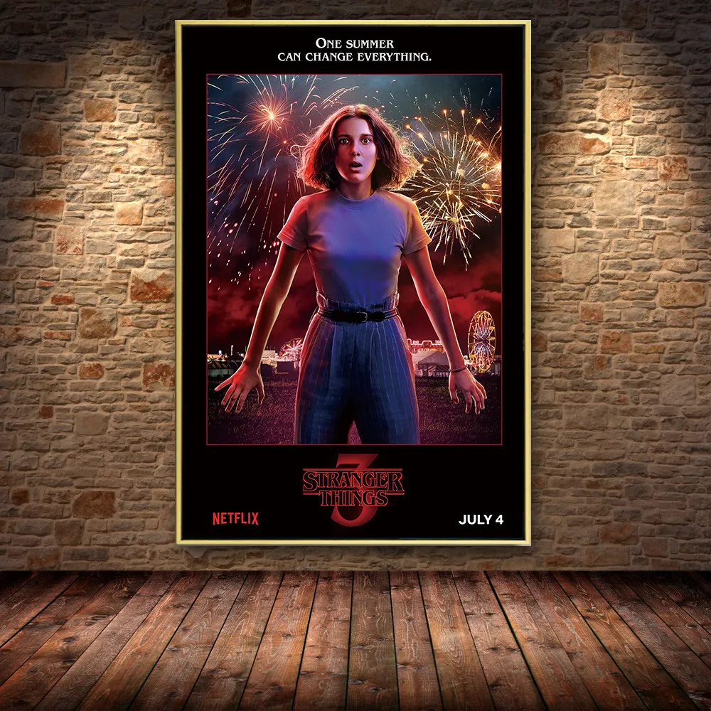 

HD Stranger Things Poster Season 3 2 1 Characters Retro TV Movie Prints Silk Wall Art For Home Living Room Bedroom Decoration
