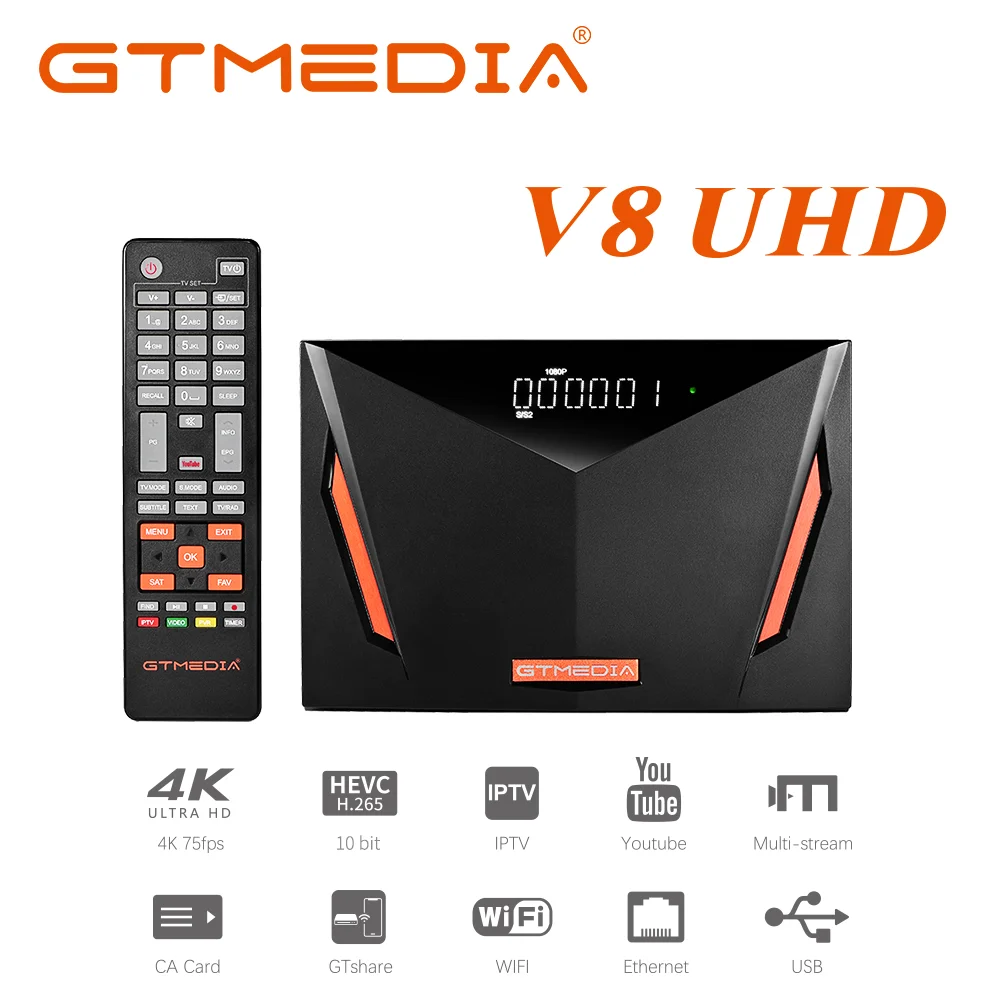 

GTMEDIA V8 UHD 4K Satellite Receiver Original DVB S2 Builting WIFI Support H.265 DDVB-S/S2/S2X+T/T2/Cable/ATSC-C/ISDBT VS V8X
