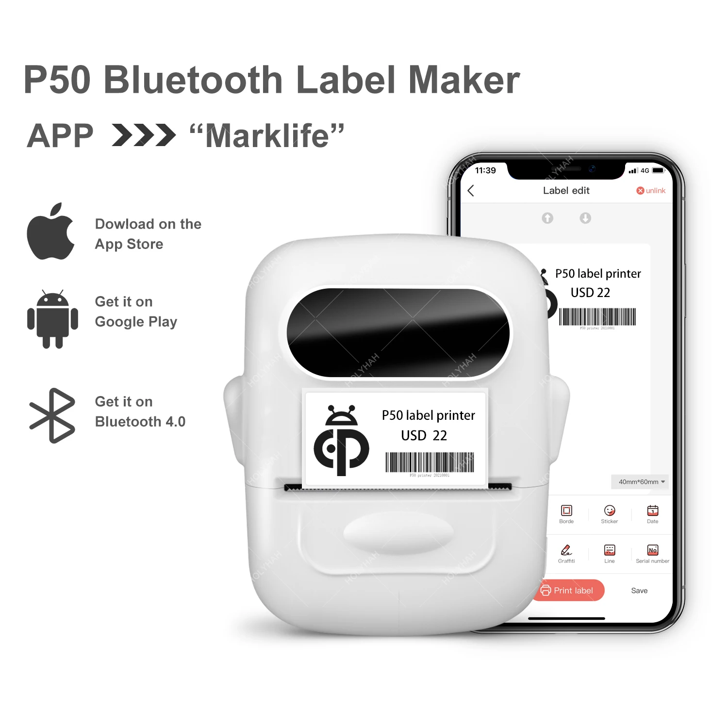 P50 Max 50 мм беспроводной Bluetooth мини портативный термопринтер для этикеток