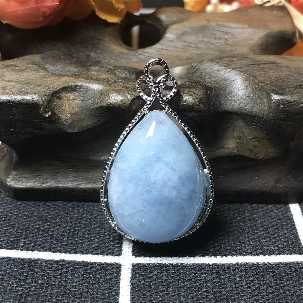 

Natural Blue Aquamarine Pendant For Women 36x22x11mm Beads Clear Gemstone 925 Silver Water Drop Beads Necklace Pendant AAAAA