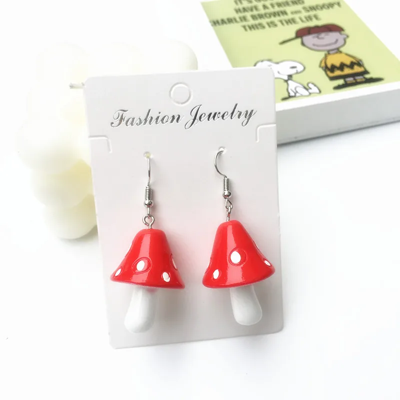 

Red Dainty Mushroom Shape Pendant Earrings Cute Sweet Fresh Handmade Drop Earrings For Women Girls Jewelry Accessories Gift