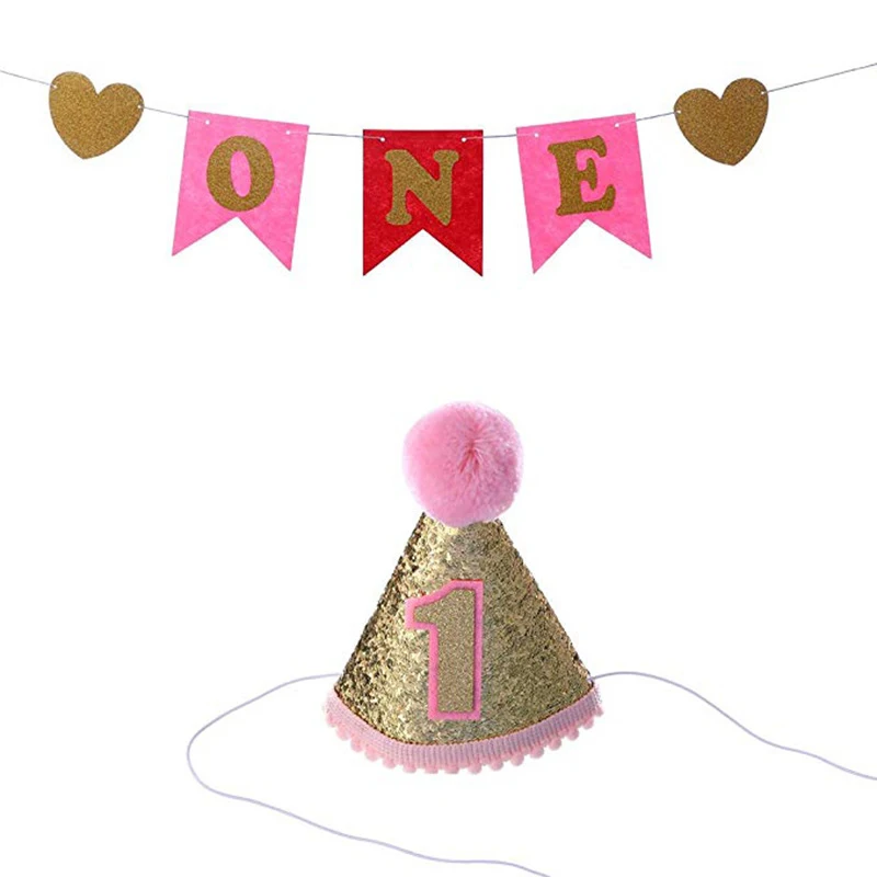 Baby 1st Birthday Party Decoration Banner Hats Gold Silver Princess Crown Shower Decorations Supplies | Дом и сад
