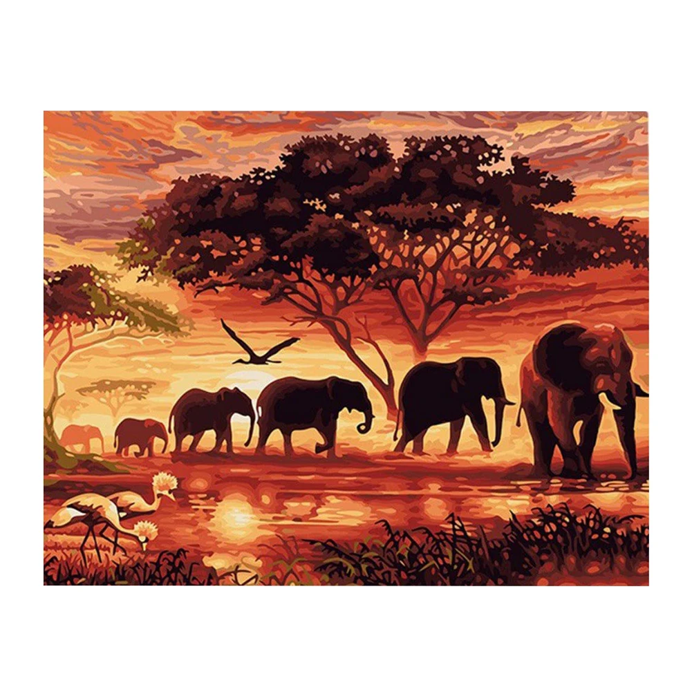 

40*50 см DIY Цифровая печать масляной картины маслом Декоративная живопись для дома стены изображения животных, с узором и изображением слона