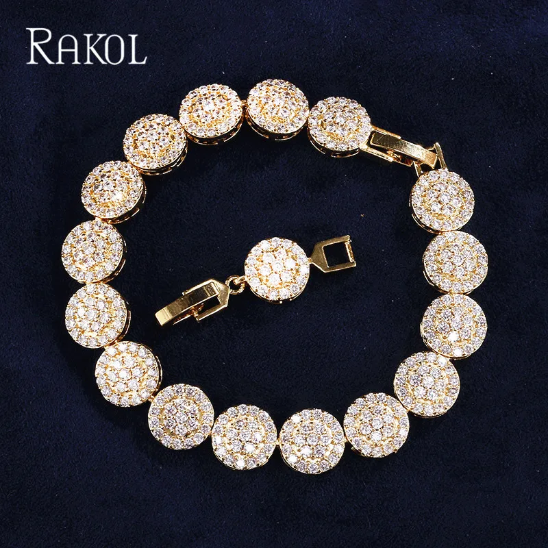 RAKOL Brand New Trendy Design Cute Round Cut Pink Cubic Zirconia Bracelet For Women Birthday Gift Jewelry