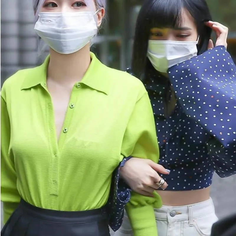 MONMOIRA Fluorescent Green Knitted Pullovers Women Autumn Lantern Sleeve Rose Knitwear Girls Chic Casual Sweaters cws0327-5 | Женская