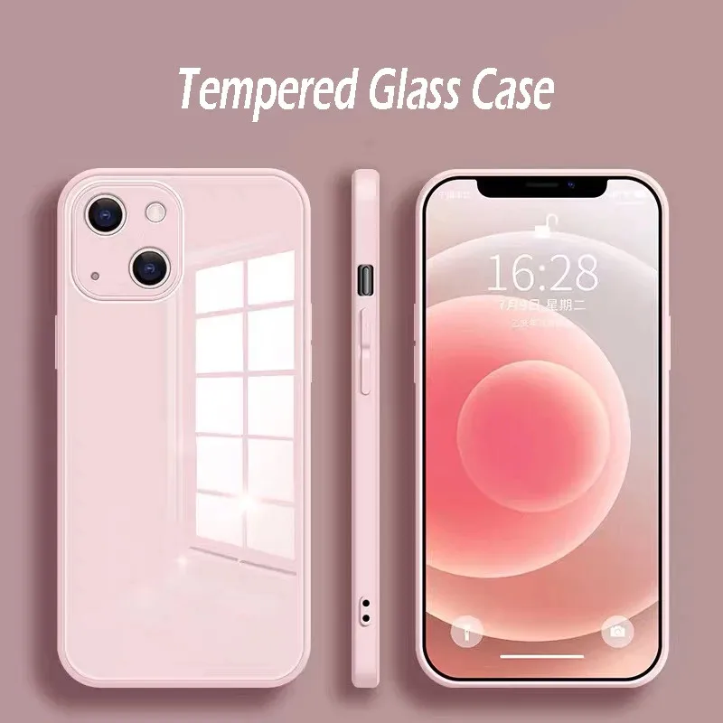 

Square Liquid Silicone Tempered Glass Case For iPhone 13 11 12 Pro Max Mini SE 2020 X Xs Max XR 6 6s 7 8 Plus Shockproof Cover